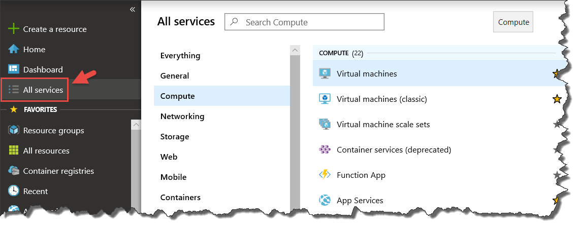 Azure Portal All Services view