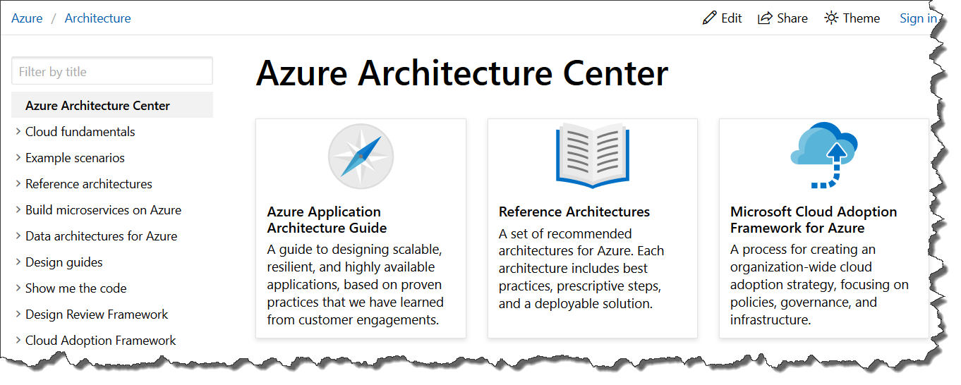 Azure Architecture Center home page screen capture