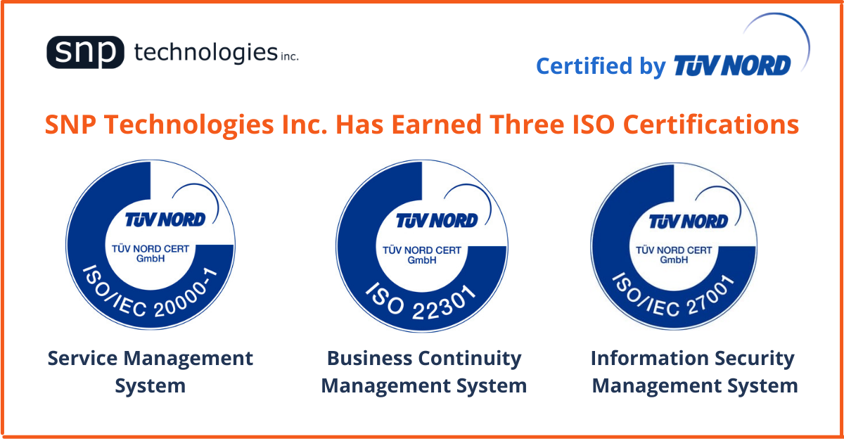 ISO certifications in ISO 27001:2013 for Information Security Management System, ISO 20000-1:2018 for Service Management System and ISO 22301:2019 for Business Continuity Management System